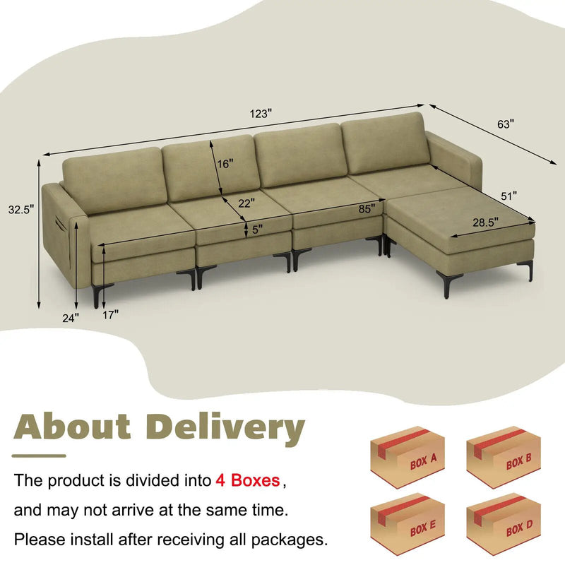 Modular L-shaped Sectional Sofa with Reversible Ottoman and 2 USB Ports by DirectDeals