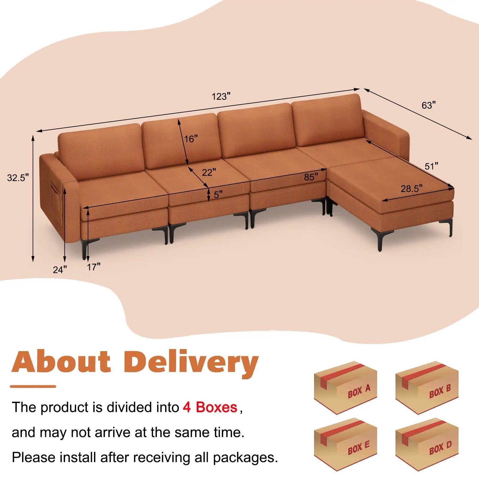 Modular L-shaped Sectional Sofa with Reversible Ottoman and 2 USB Ports by DirectDeals