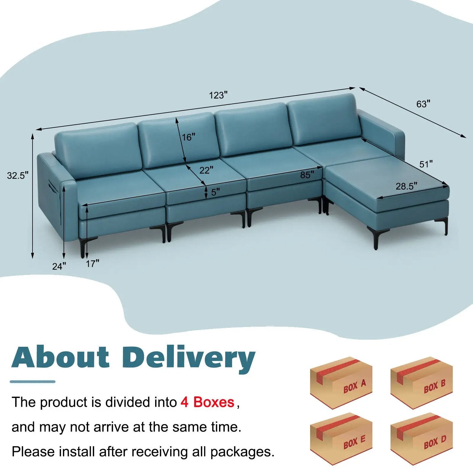 Modular L-shaped Sectional Sofa with Reversible Ottoman and 2 USB Ports by DirectDeals