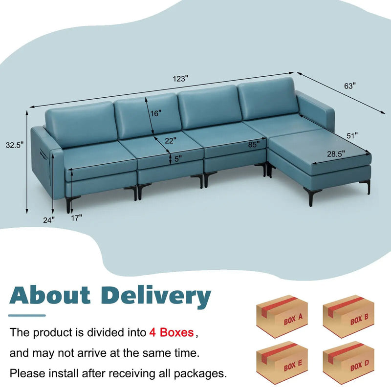 Modular L-shaped Sectional Sofa with Reversible Ottoman and 2 USB Ports by DirectDeals