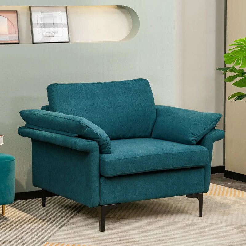 Modern Fabric Accent Armchair with Original Distributed Spring and Armrest Cushions by DirectDeals