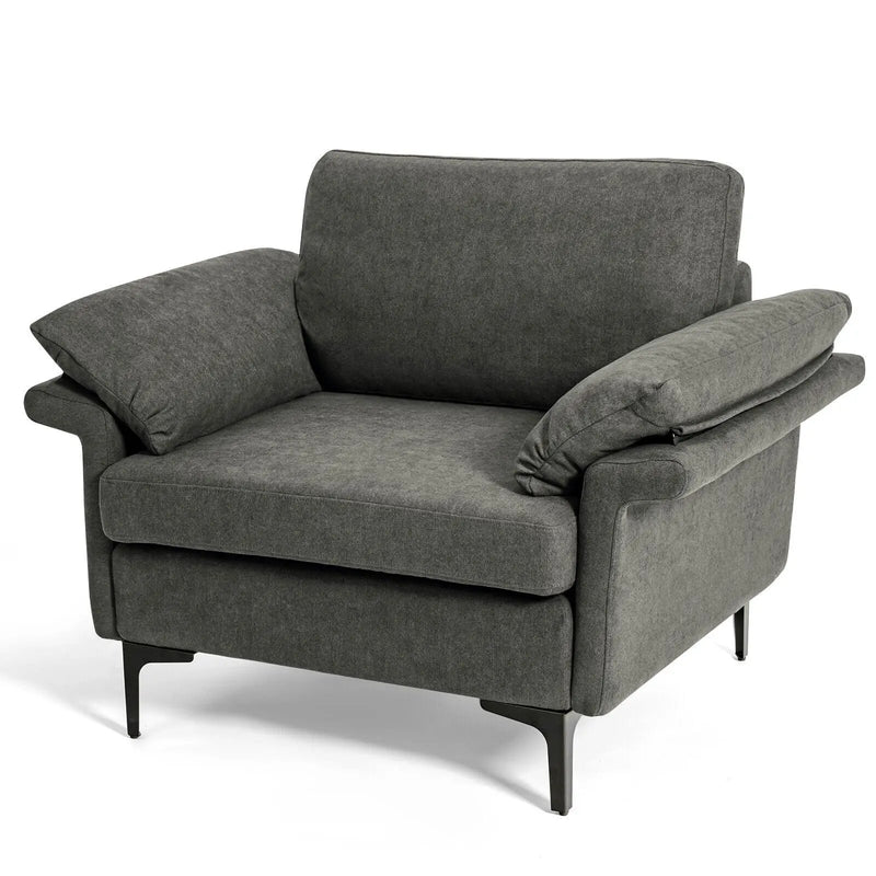 Modern Fabric Accent Armchair with Original Distributed Spring and Armrest Cushions by DirectDeals