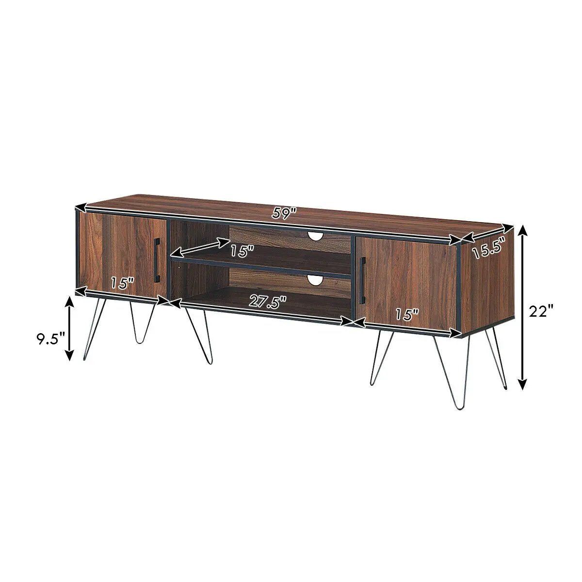 Retro Modern TV Stand with 6 Metal Legs for TVs up to 65 Inch with 2 Cable Holes by DirectDeals