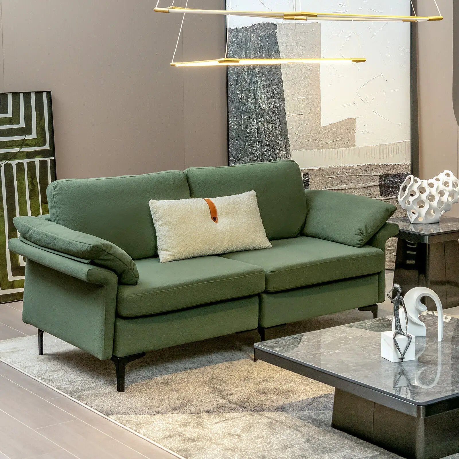 Modern Fabric Loveseat Sofa for with Metal Legs and Armrest Pillows by DirectDeals