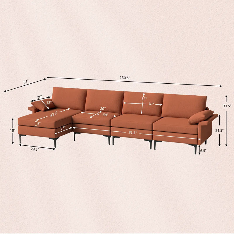 Extra Large L-shaped Sectional Sofa with Reversible Chaise and 2 USB Ports for 4-5 People by DirectDeals