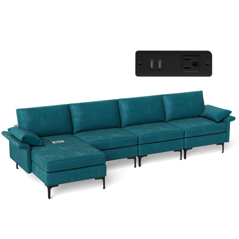 Extra Large L-shaped Sectional Sofa with Reversible Chaise and 2 USB Ports for 4-5 People by DirectDeals