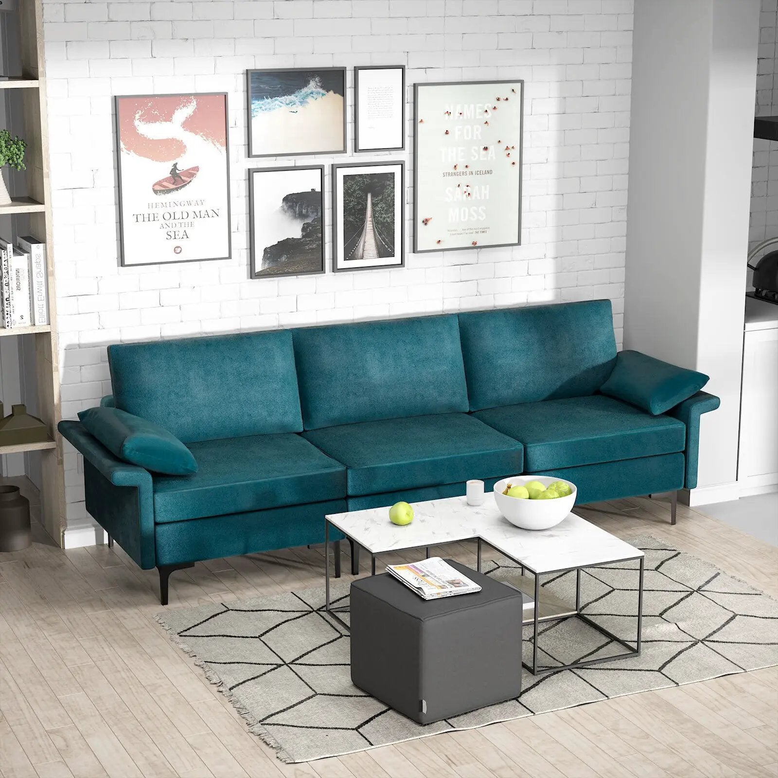 Large 3-Seat Sofa Sectional with Metal Legs for 3-4 people by DirectDeals