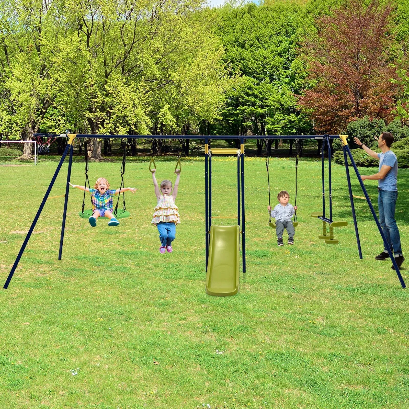 7-in-1 Stable A-shaped Outdoor Swing Set for Backyard by DirectDeals