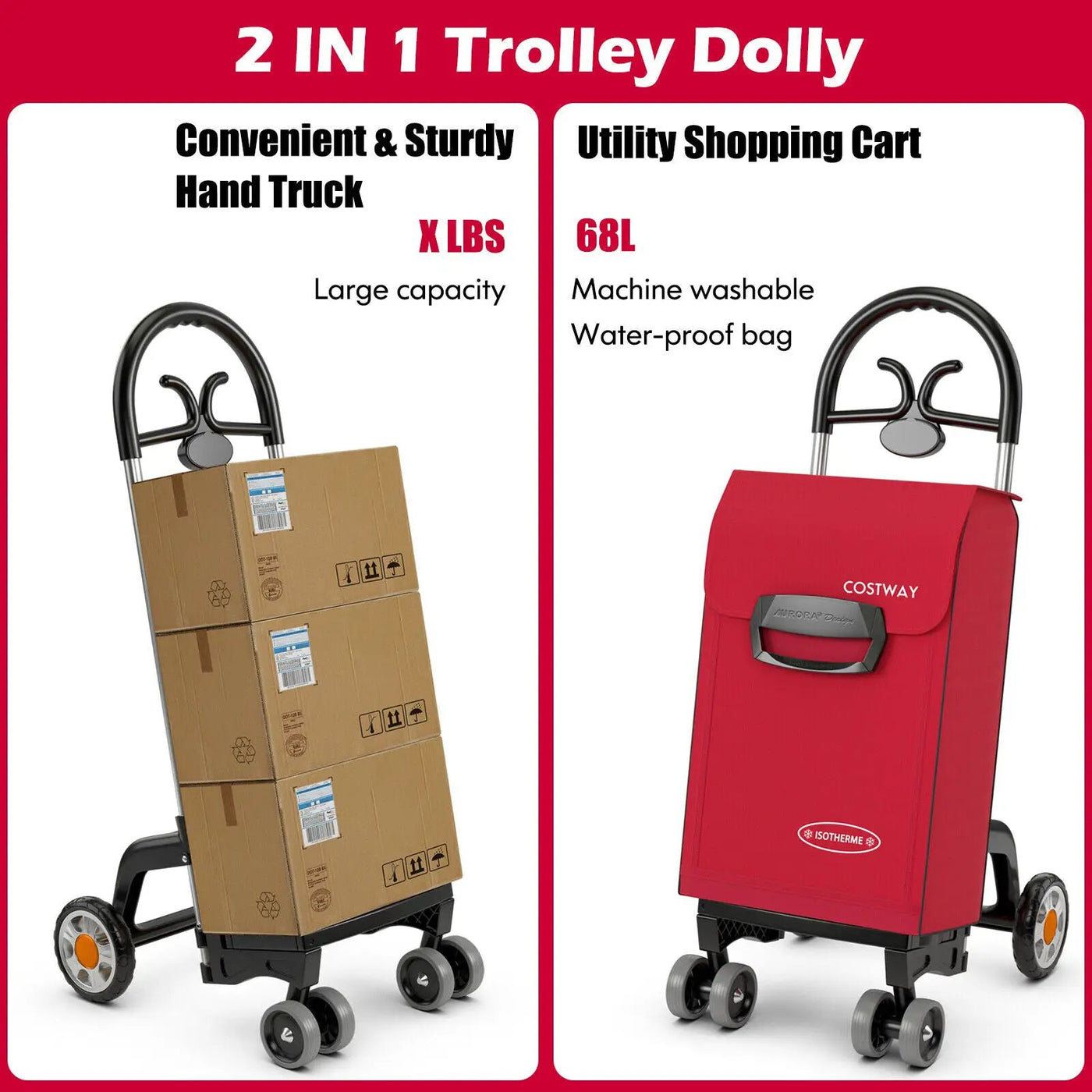 Folding Shopping Cart Utility Hand Truck with Rolling Swivel Wheels by DirectDeals
