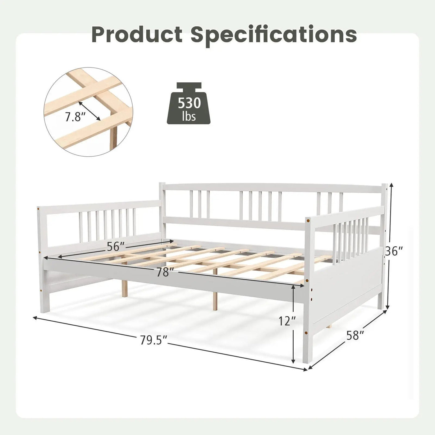 Classic Wooden Full Size Daybed Frame with Guardrails by DirectDeals