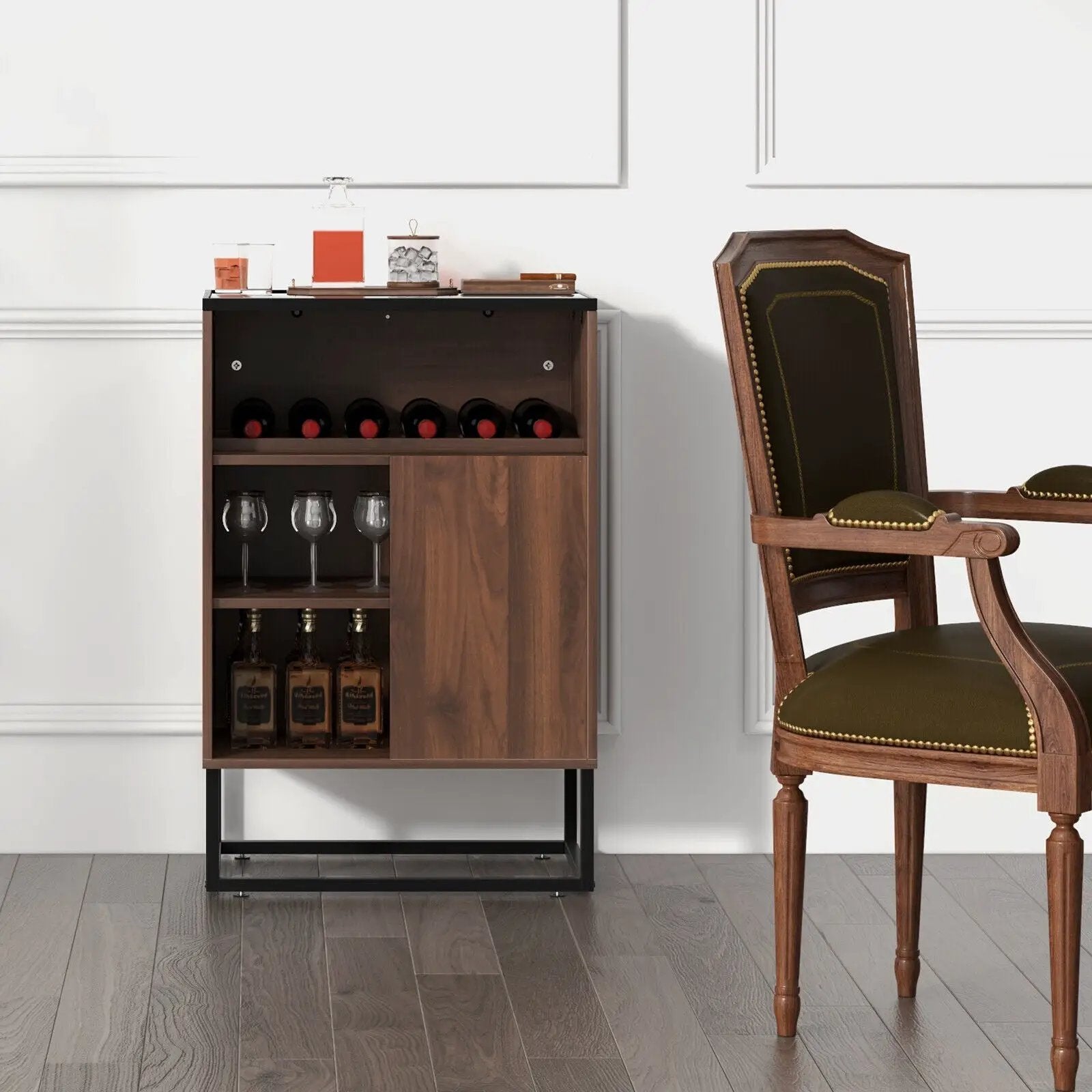 Wine Storage Cabinet Buffet Sideboard with Adjustable Shelf and Sliding Door-Brown by DirectDeals
