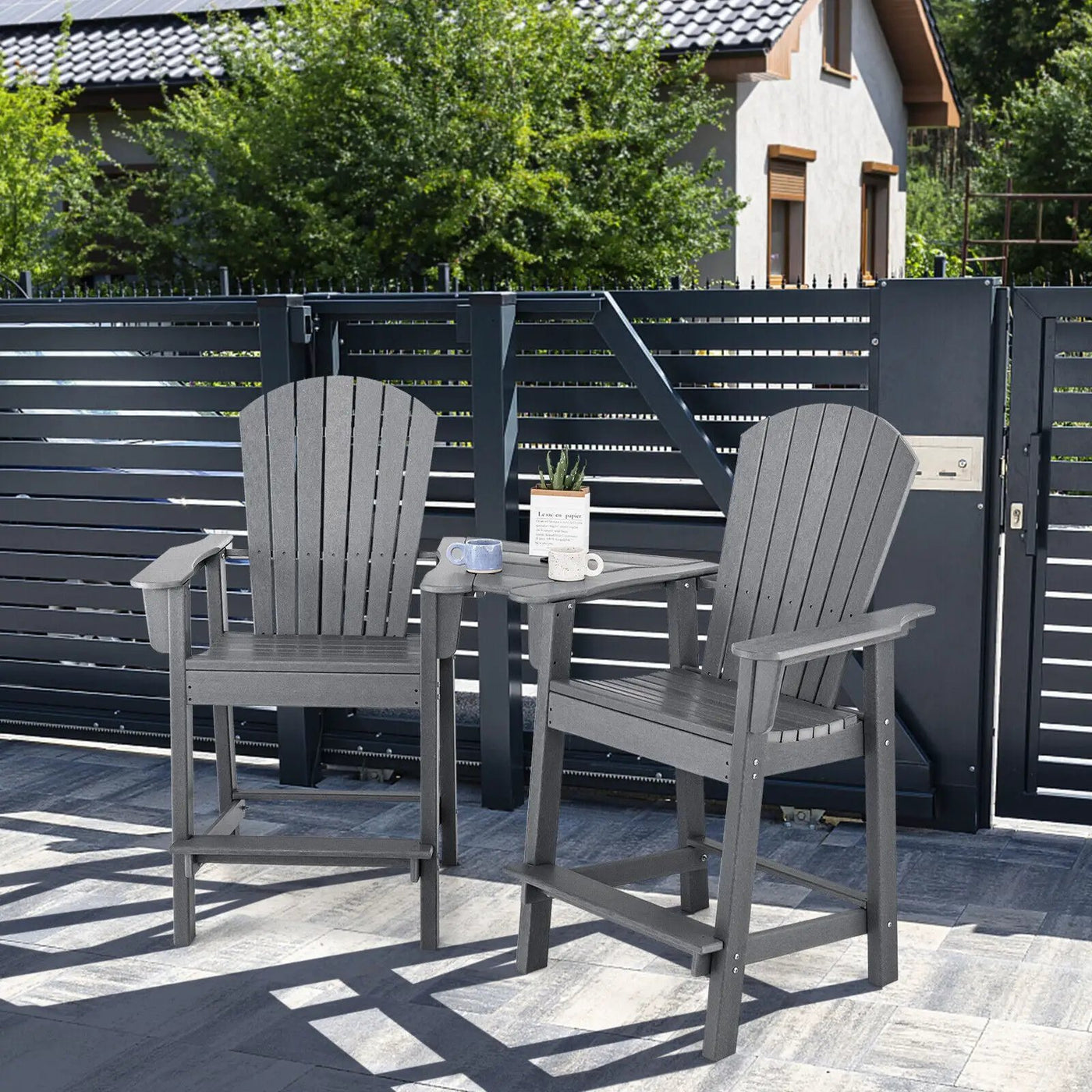 2 Pieces HDPE Tall Adirondack Chair with Middle Connecting Tray by DirectDeals