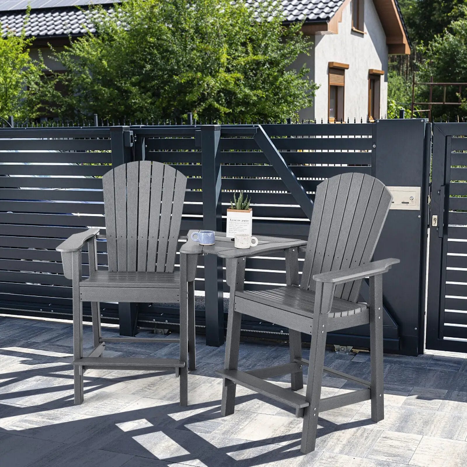 2 Pieces HDPE Tall Adirondack Chair with Middle Connecting Tray by DirectDeals