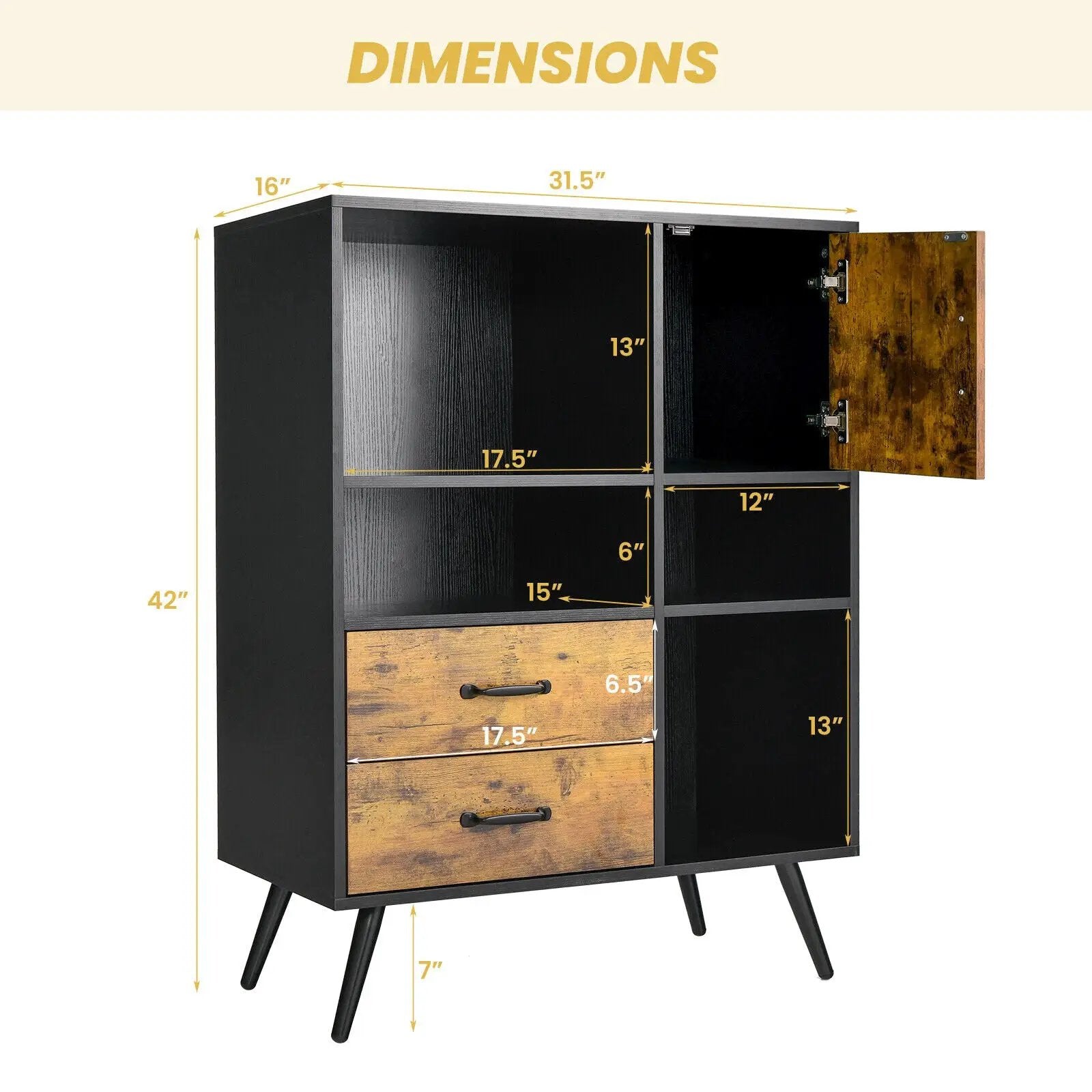 Industrial Buffet Sideboard Kitchen Cupboard with Cubbies Drawers-Rustic Brown by DirectDeals