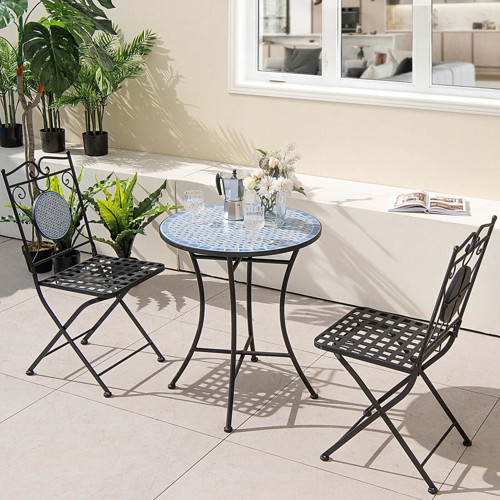 3 Pieces Patio Bistro Set Outdoor Furniture Mosaic Table Chairs by DirectDeals