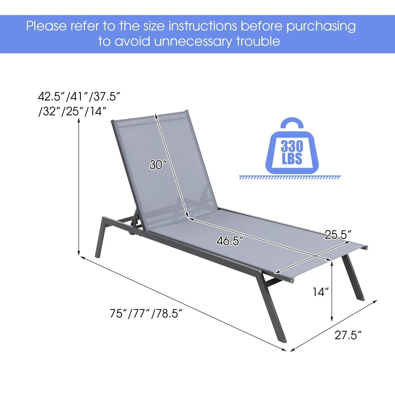 Outdoor Adjustable Chaise Lounge Chair with Lay Flat Position and Quick-Drying Fabric by DirectDeals