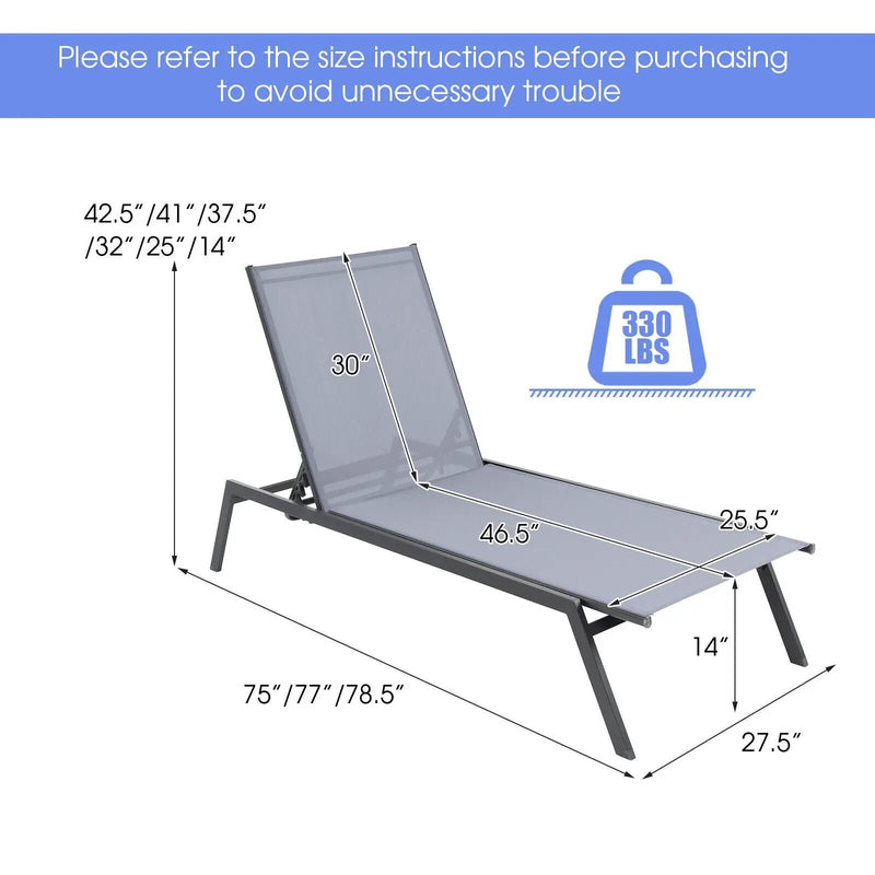 Outdoor Adjustable Chaise Lounge Chair with Lay Flat Position and Quick-Drying Fabric by DirectDeals
