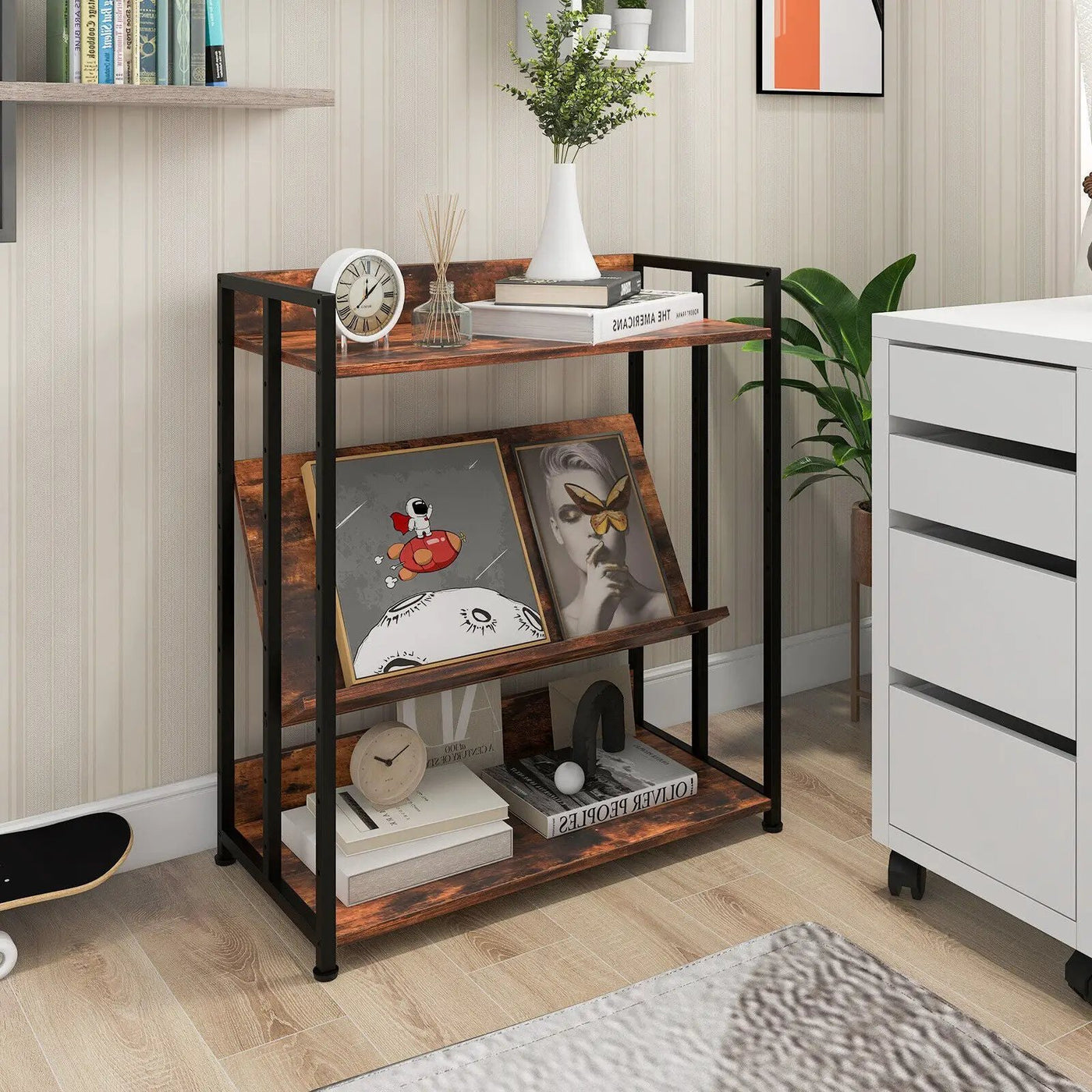 3/5-Tier Industrial Bookshelf Storage Shelf Display Rack with Adjustable Shelves by DirectDeals