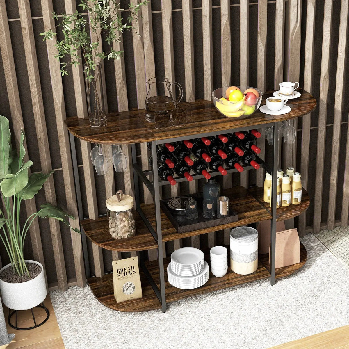47 Inches Wine Rack Table with Glass Holder and Storage Shelves by DirectDeals