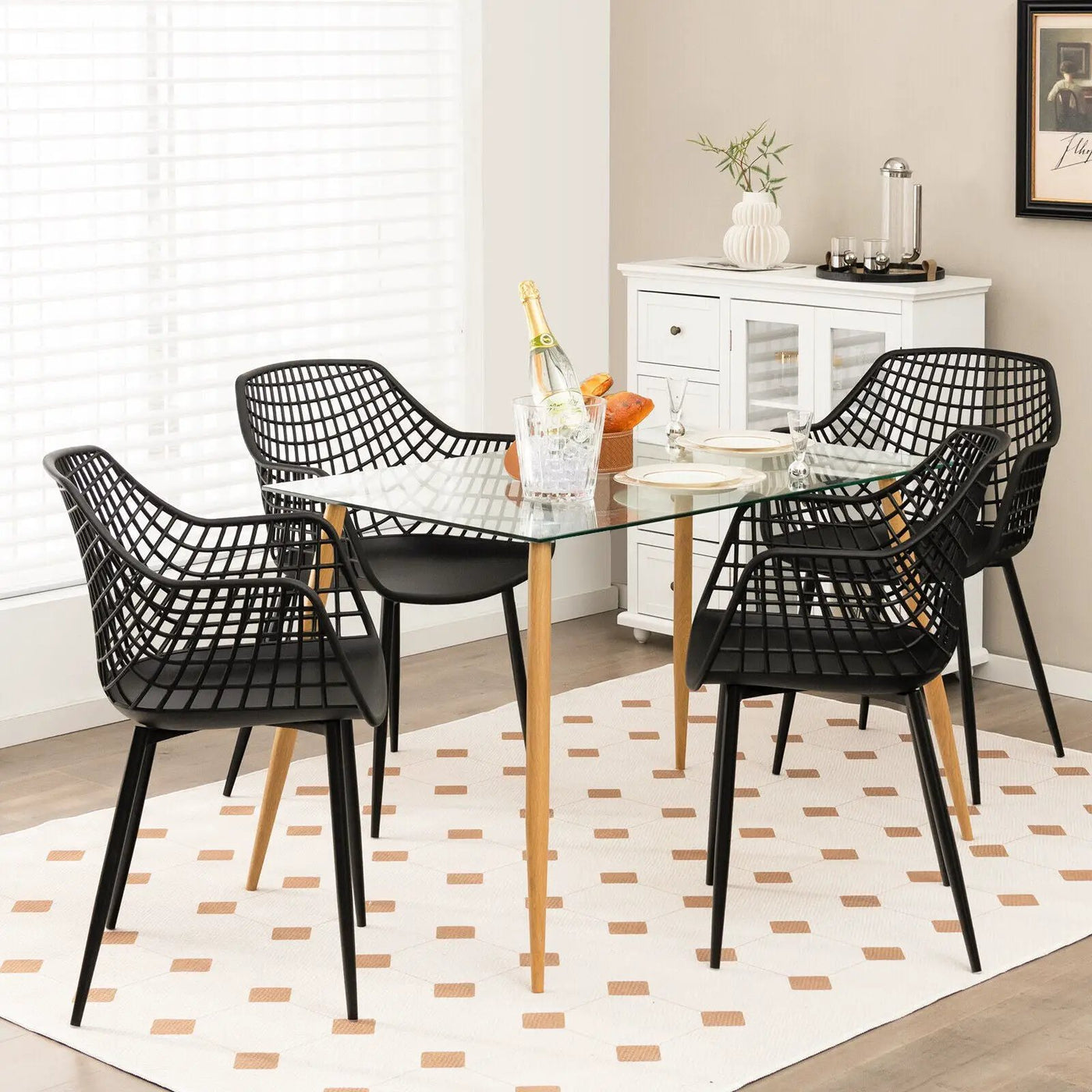 Set of 4 Heavy Duty Modern Dining Chair with Airy Hollow Backrest by DirectDeals