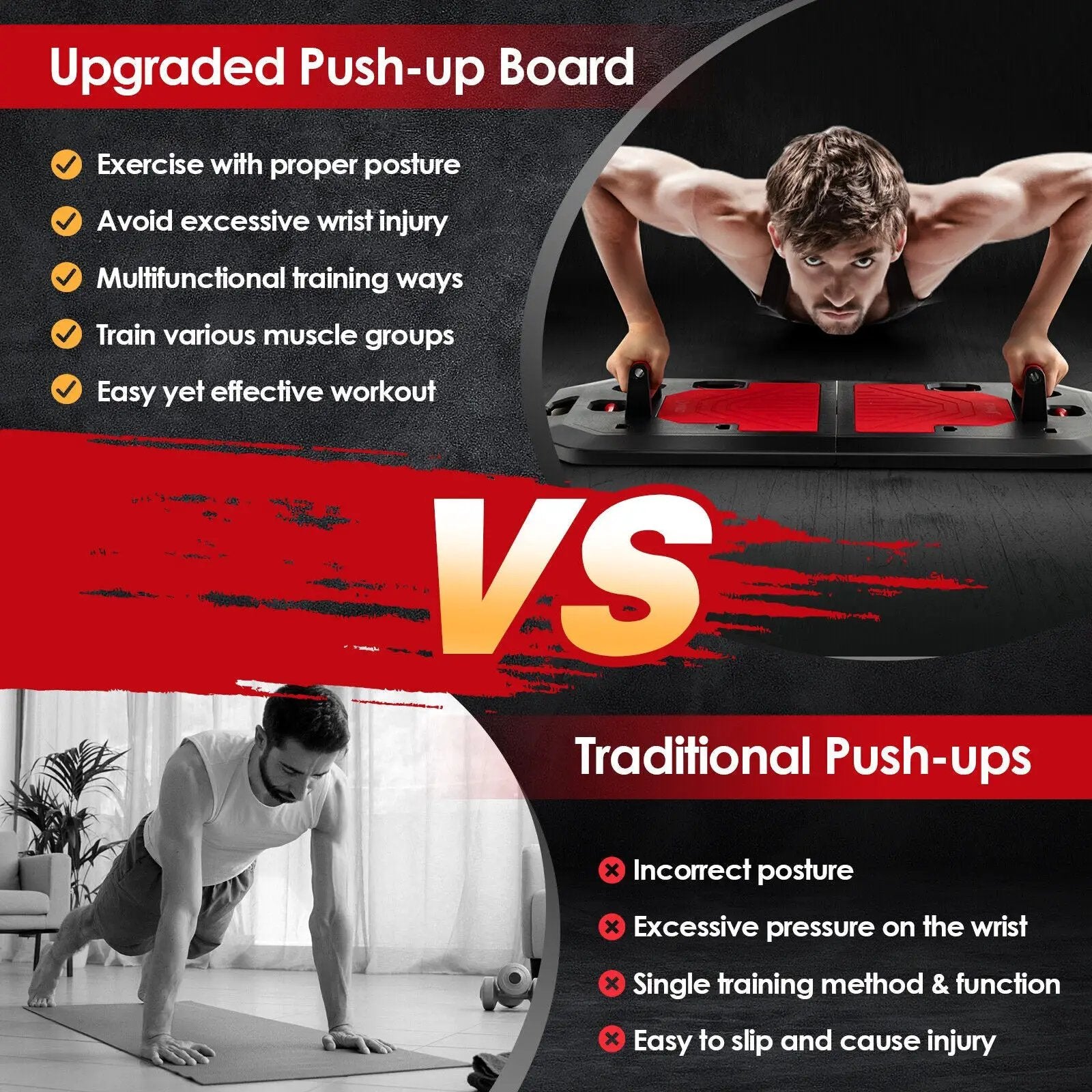 Push up Board Set Folding Push up Stand with Elastic String Pilate Bar Bag-Black by DirectDeals