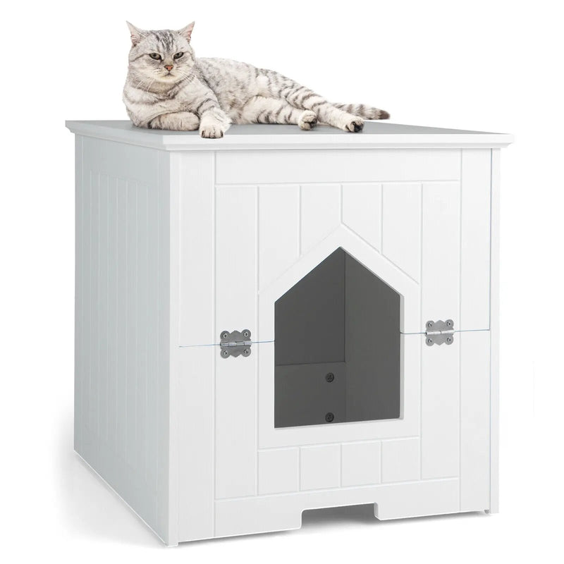 Cat Litter Box Enclosure with Flip Magnetic Half Door by DirectDeals