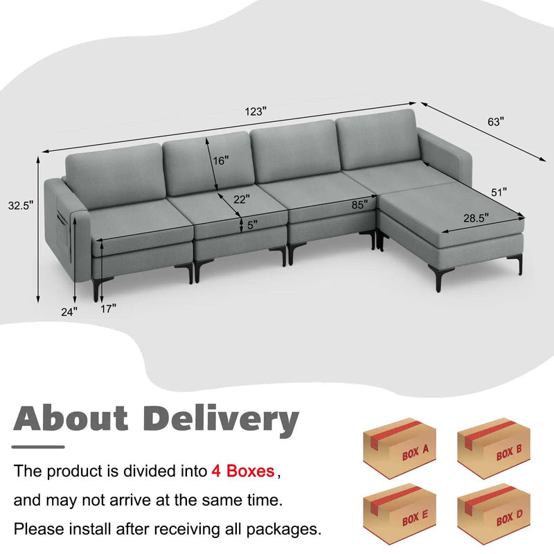 Modular L-shaped Sectional Sofa with Reversible Ottoman and 2 USB Ports by DirectDeals