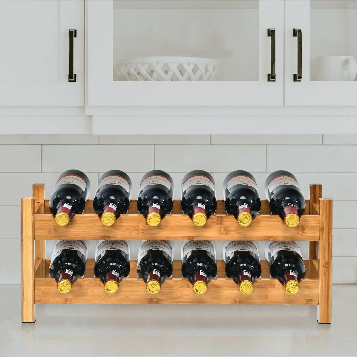 2-Tier 12 Bottles Bamboo Storage Shelf Wine Rack by DirectDeals