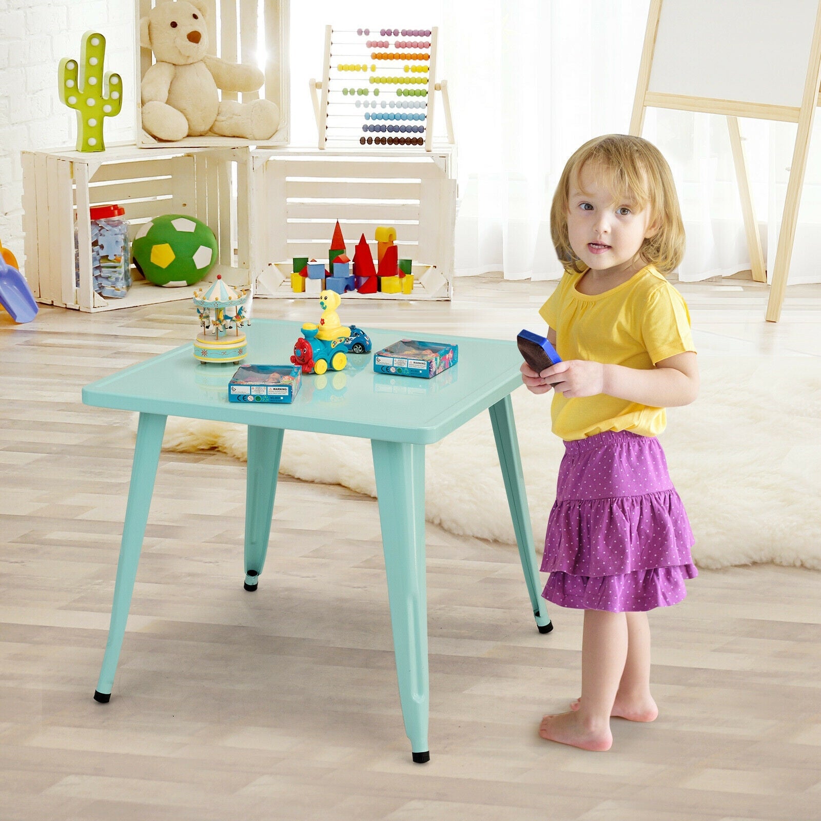 27 Inch Kids Square Steel Table Play Learn Activity Table-Blue by DirectDeals