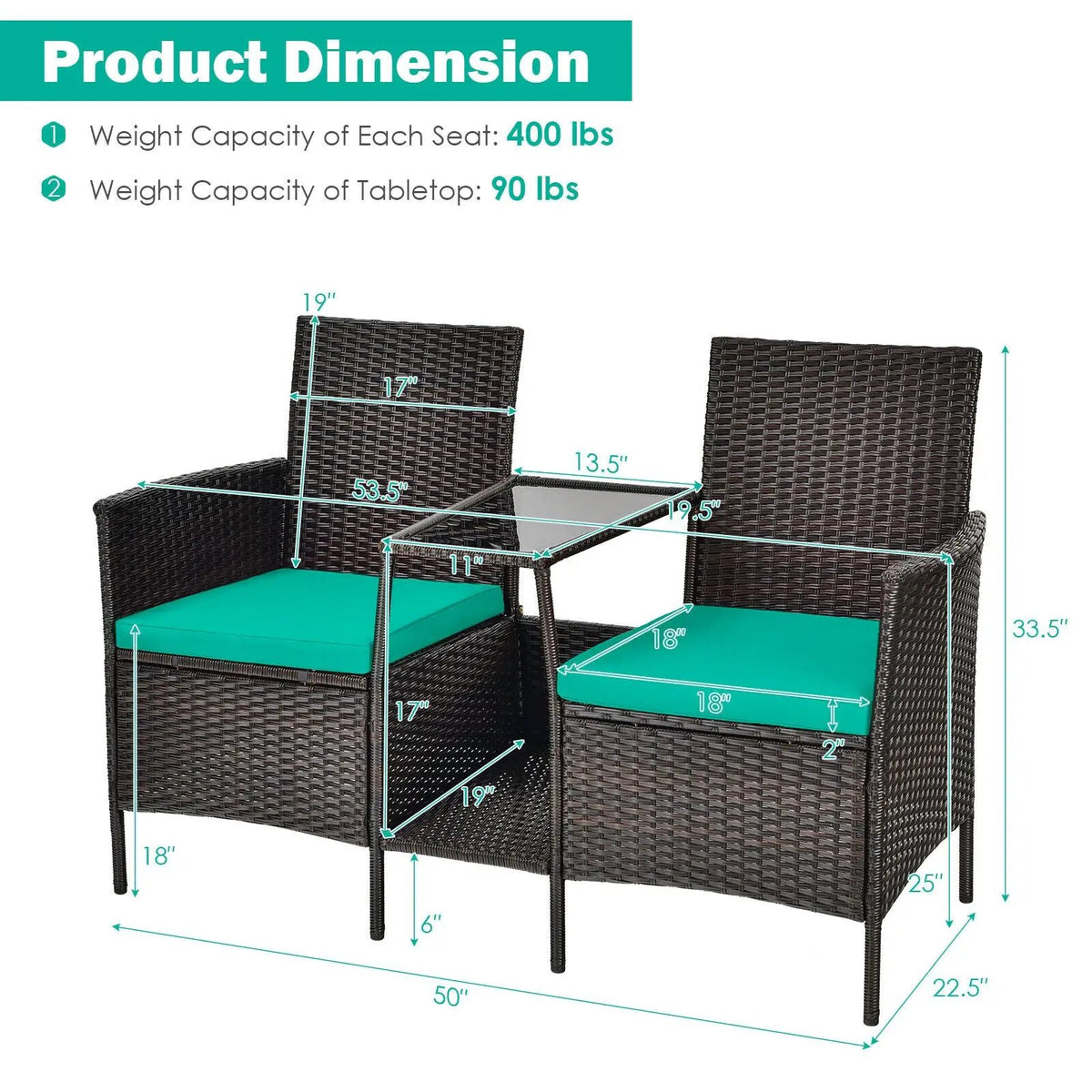 Patio Rattan Wicker Conversation Set Sofa Cushioned Loveseat Glass Table by DirectDeals