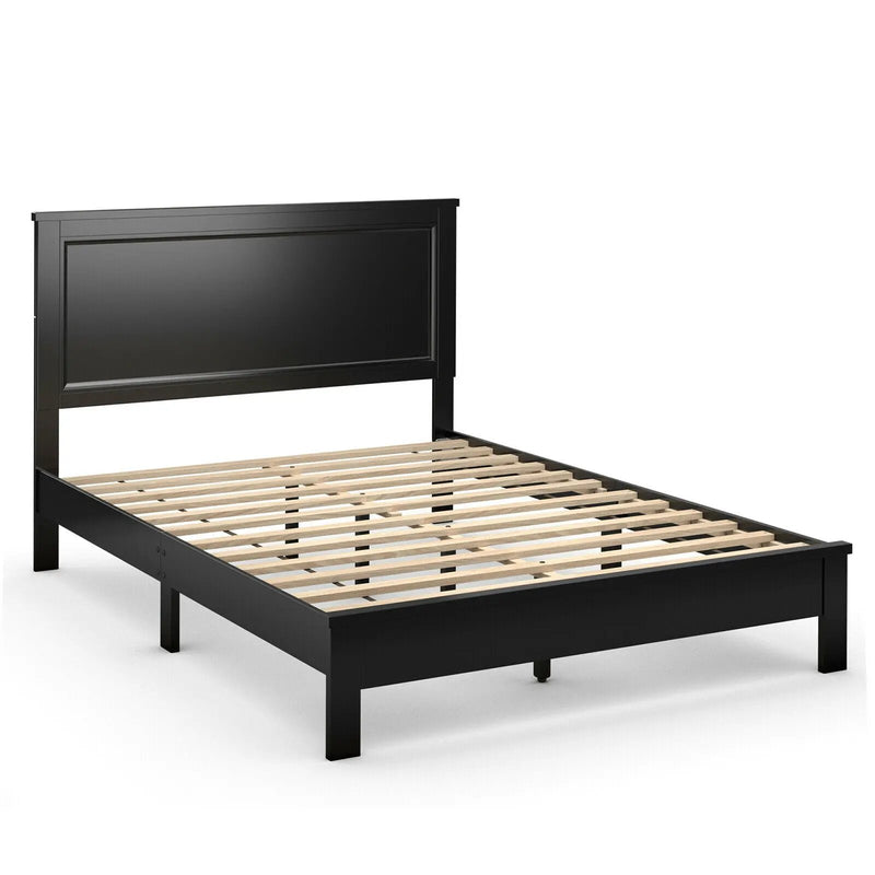 Queen Size Bed Frame Platform Slat High Headboard Bedroom with Rubber Wood Leg by DirectDeals