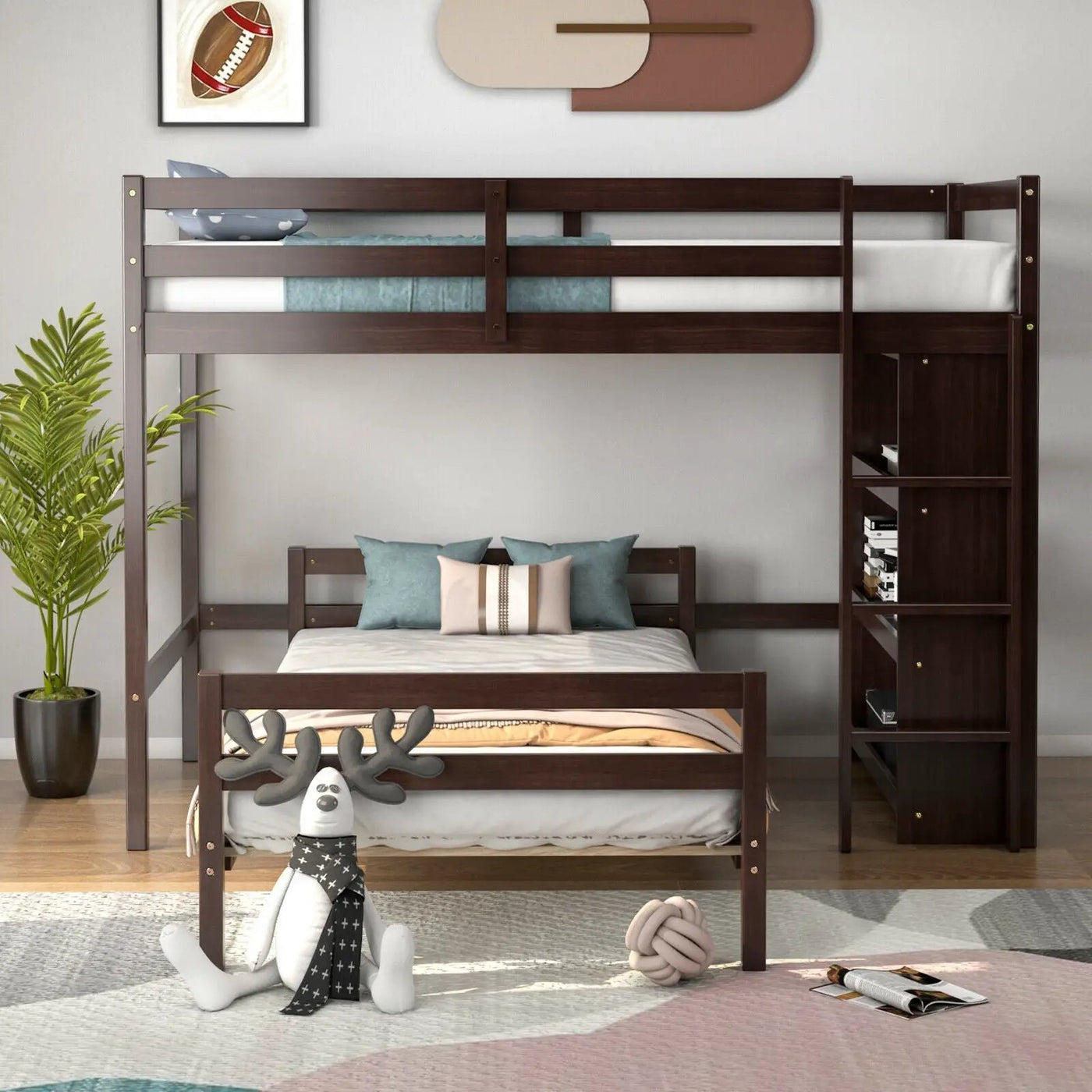Twin Over Twin Loft Bunk Bed with Bookcase by DirectDeals