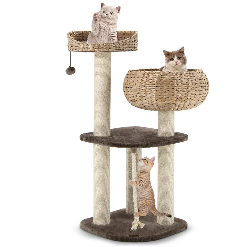 41 Inch Rattan Cat Tree with Napping Perch by DirectDeals