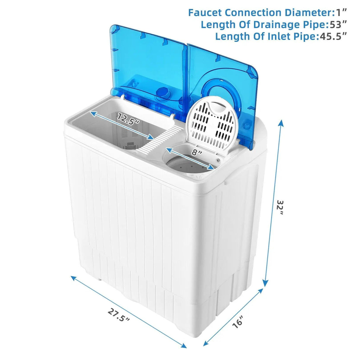 26 LBS Twin Tub Portable Washing Machine with Built-In Drain Pump-Gray by DirectDeals