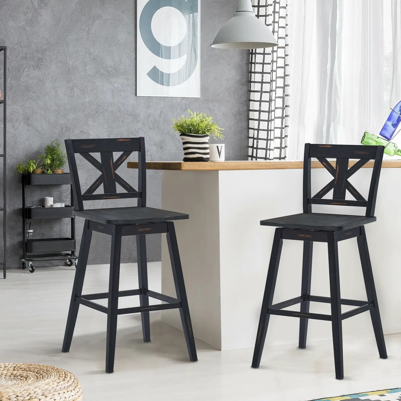 Set of 2 360-Degree Swivel Bar Stools for Home Restaurant by DirectDeals
