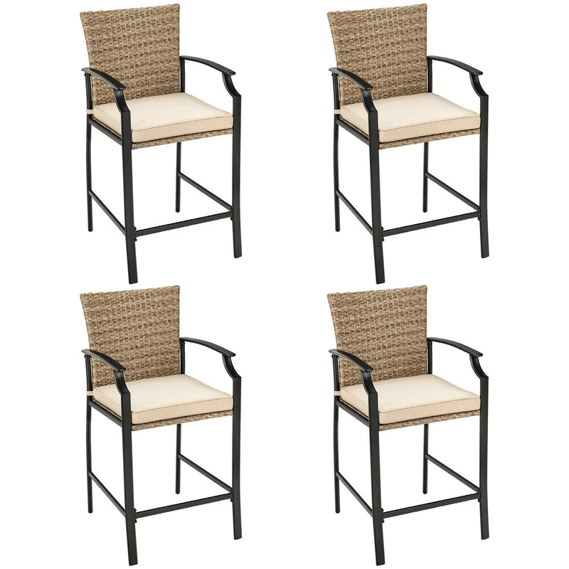 Patio Rattan Bar Stools Set of 4 with Soft Cushions by DirectDeals