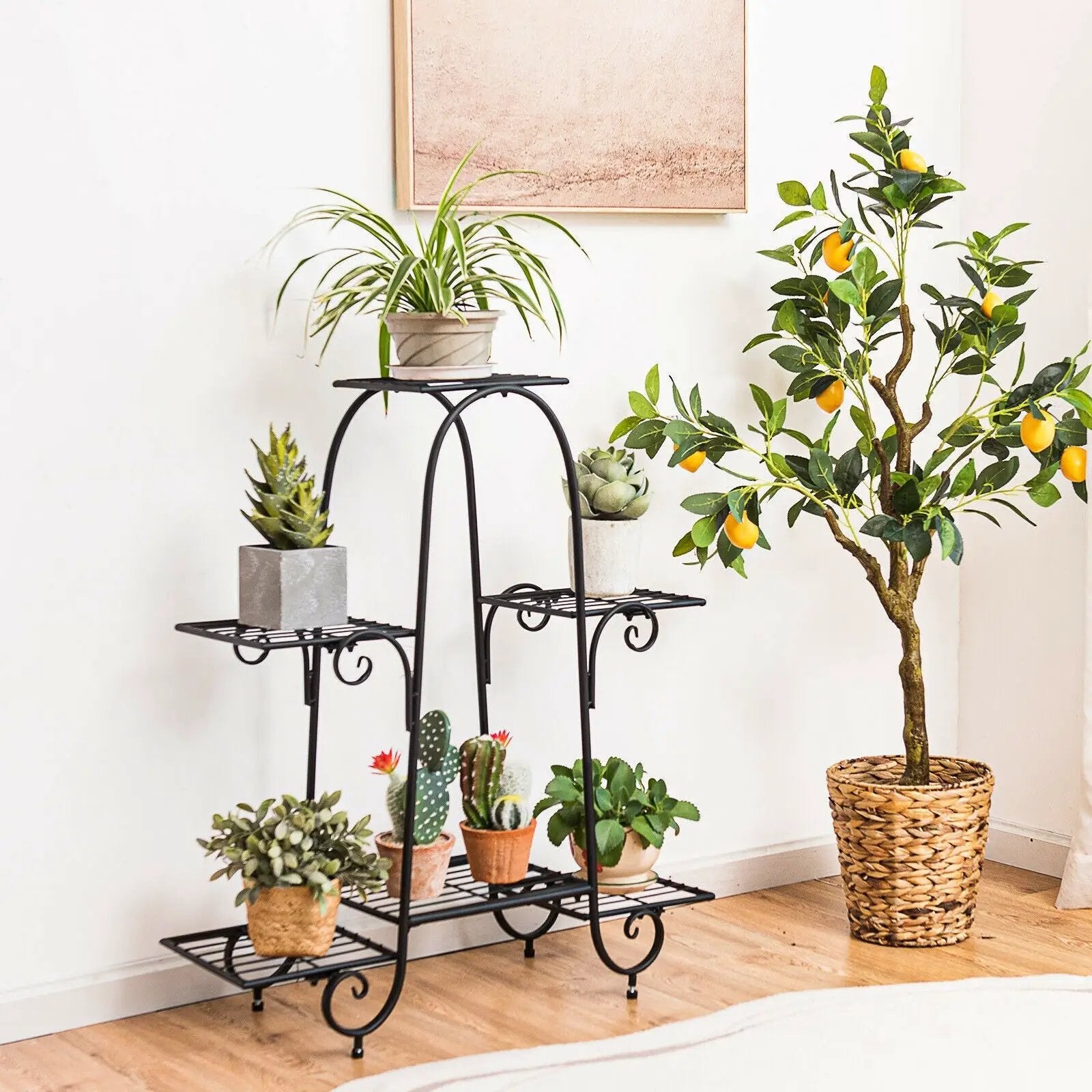 6-Tier Plant Stand with Adjustable Foot Pads-Black by DirectDeals