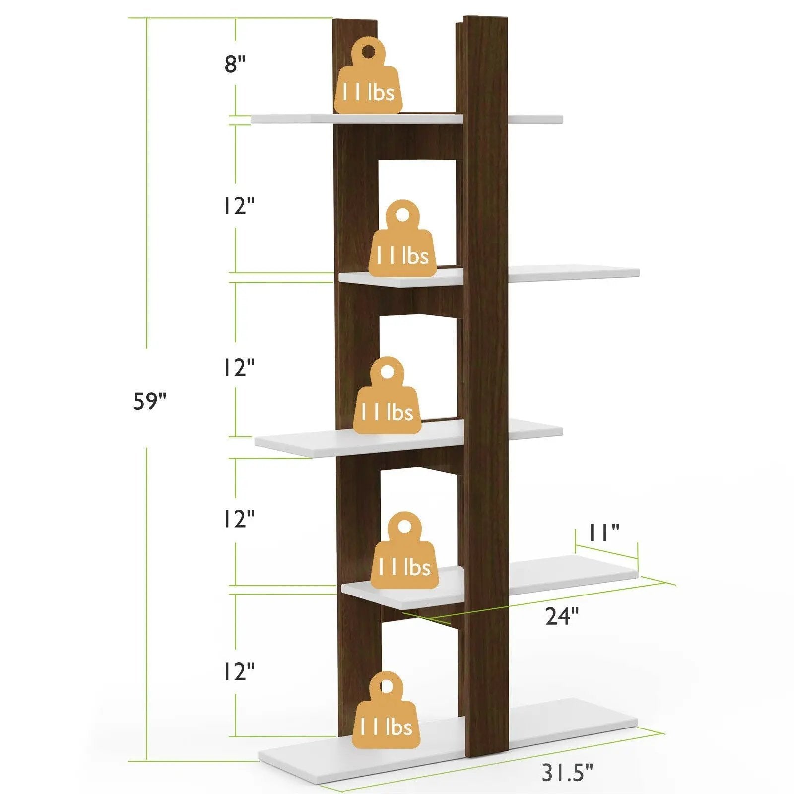 5-Tier Freestanding Bookshelf with Anti-Toppling Device by DirectDeals
