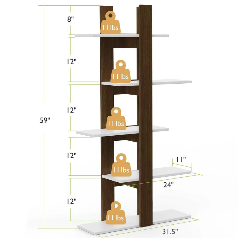 5-Tier Freestanding Bookshelf with Anti-Toppling Device by DirectDeals