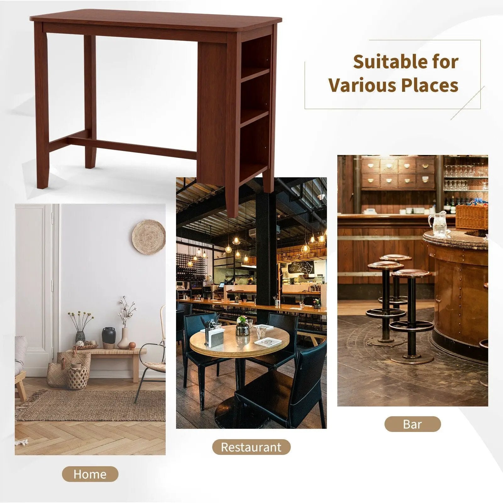 Counter Height Bar Table with 3-Tier Storage Shelves for Home Restaurant by DirectDeals