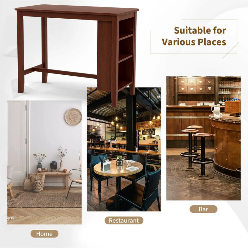 Counter Height Bar Table with 3-Tier Storage Shelves for Home Restaurant by DirectDeals