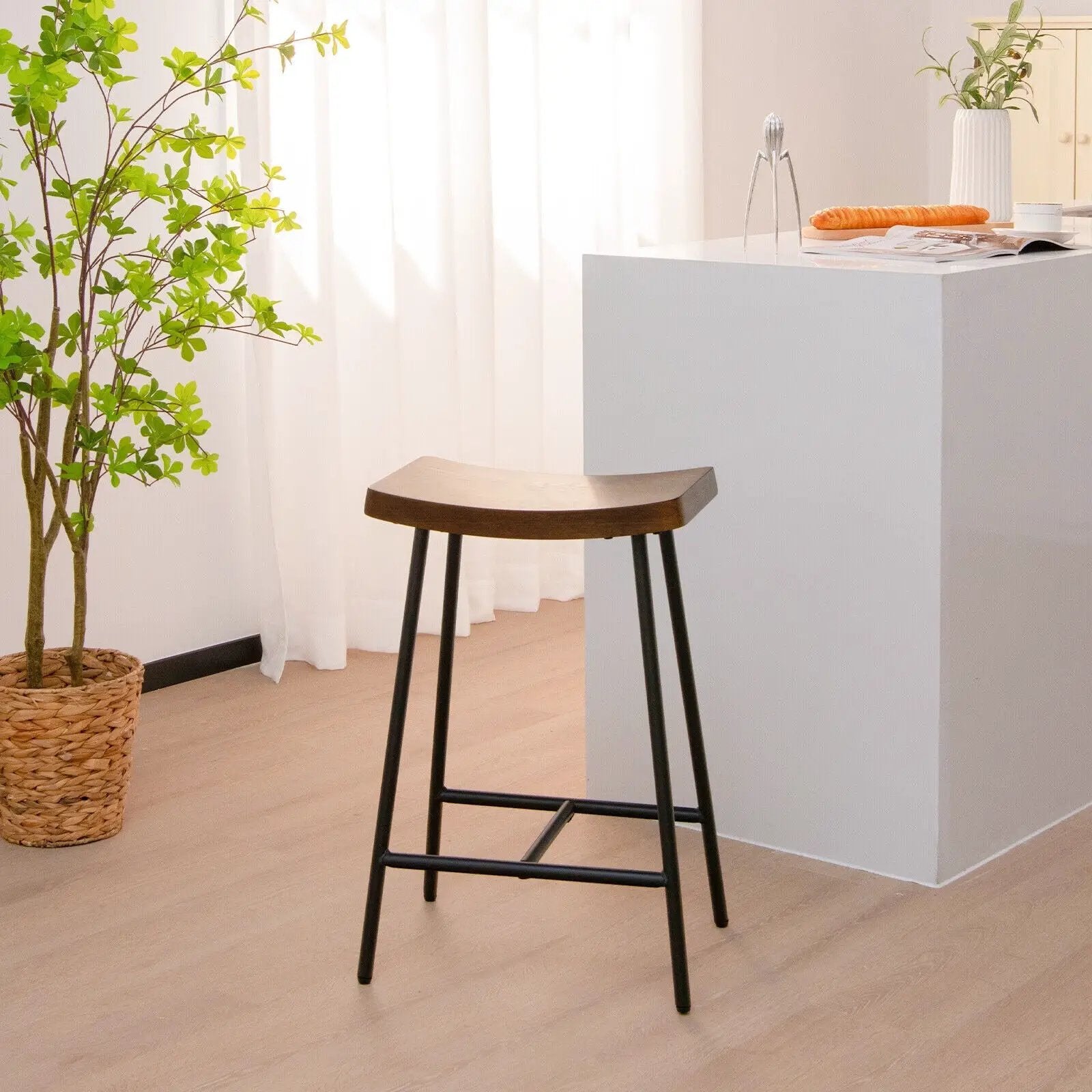 Industrial Saddle Stool with Metal Legs and Adjustable Foot Pads by DirectDeals