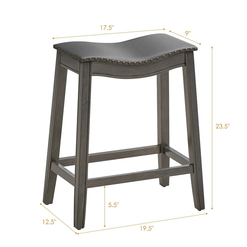 Set of 2 PU Leather Saddle Bar Stools with Rubber Wood Legs by DirectDeals