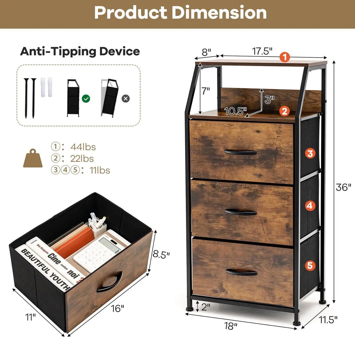 Freestanding Cabinet Dresser with Wooden Top Shelves by DirectDeals