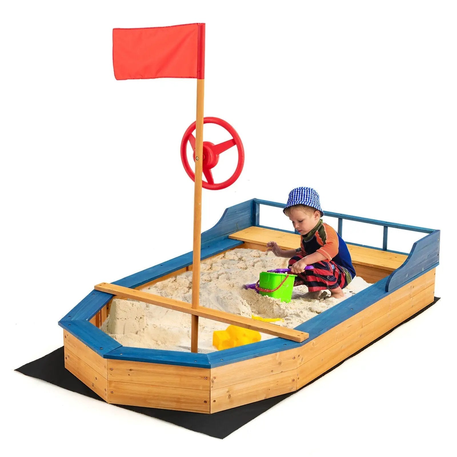 Kids' Pirate Boat Sandbox with Flag and Rudder by DirectDeals