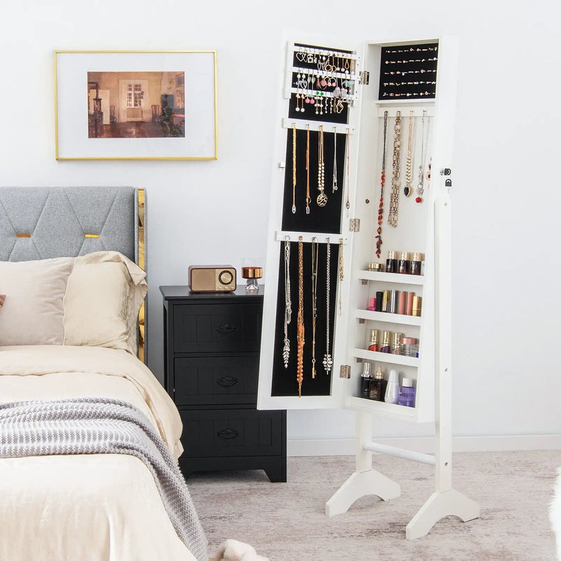 Free-Standing Jewelry Cabinet with Full-Length Mirror and Lockable Door by DirectDeals
