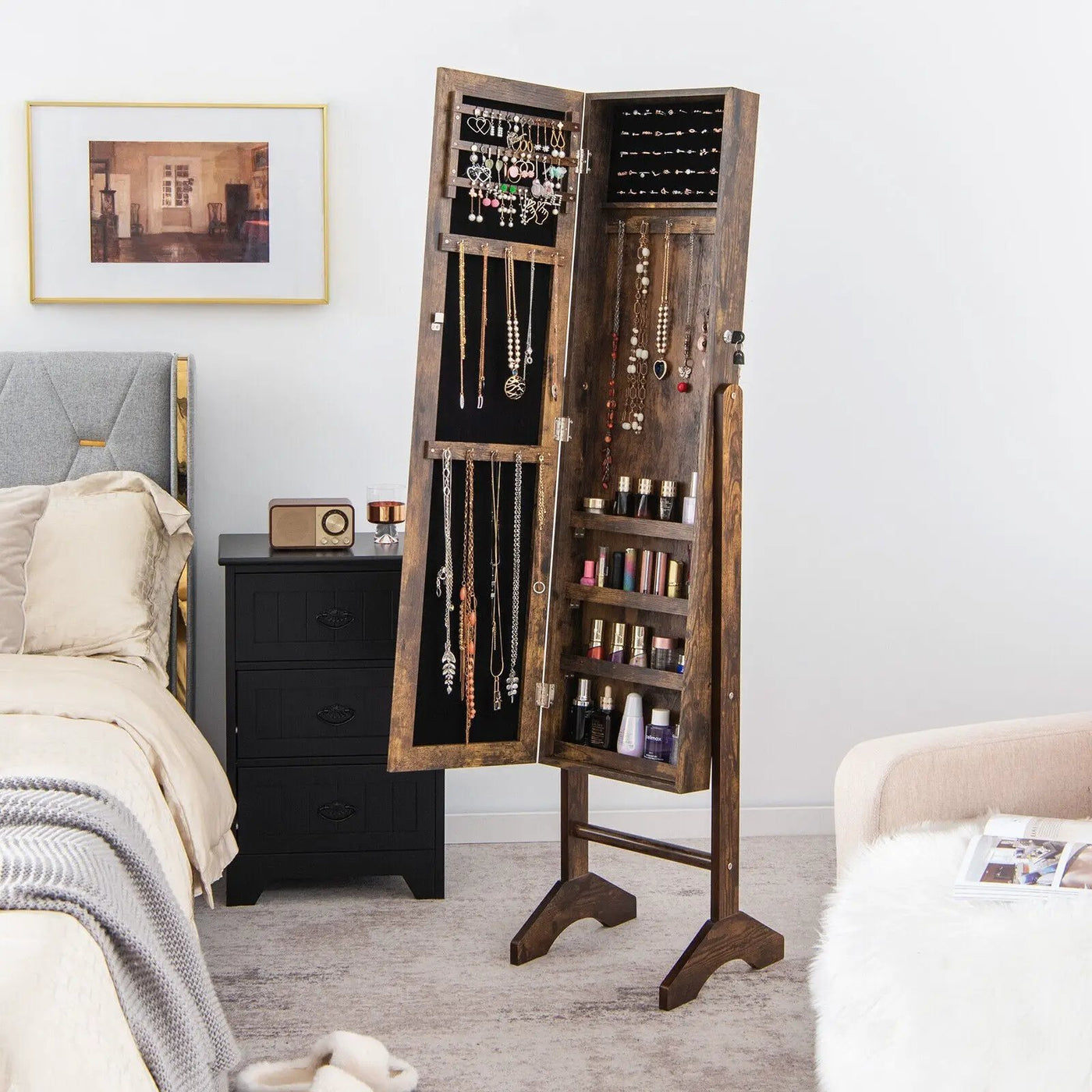 Free-Standing Jewelry Cabinet with Full-Length Mirror and Lockable Door by DirectDeals