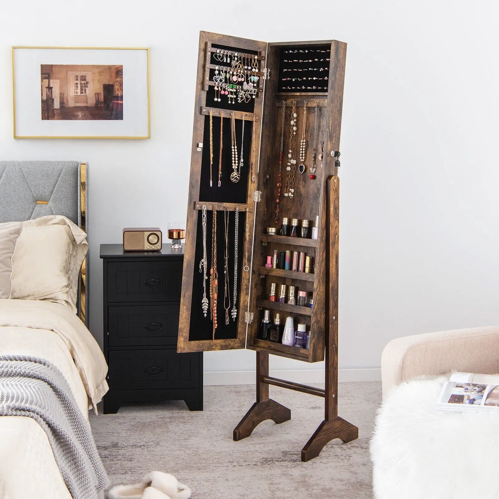 Free-Standing Jewelry Cabinet with Full-Length Mirror and Lockable Door by DirectDeals
