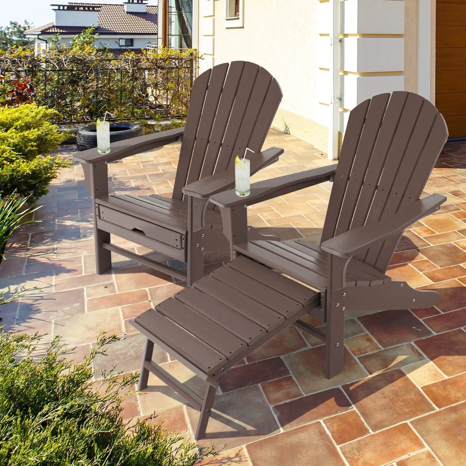 Patio HDPE Adirondack Chair with Retractable Ottoman by DirectDeals