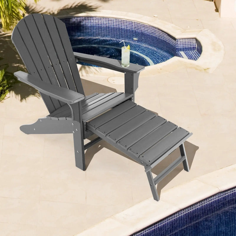 Patio HDPE Adirondack Chair with Retractable Ottoman by DirectDeals